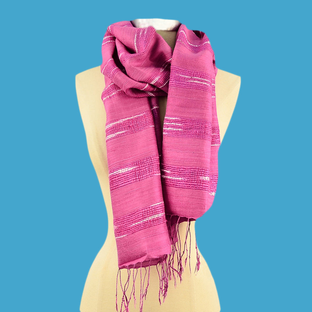 ARIAH ~ HOT PINK HAND-WOVEN HAND-DYED 100% SILK SCARF SCARVES ZENZOEY JEWELRY & ACCESSORIES 