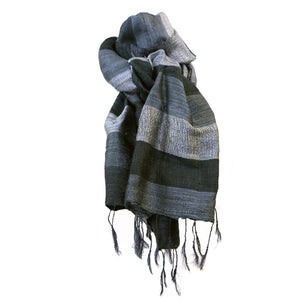 CARCOAL SILVER & GRAY HAND WOVEN 100% RAW SILK THAI SCARF SCARVES ZENZOEY JEWELRY & ACCESSORIES 