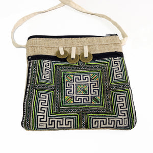 HMONG 3 COIN HEMP CROSS BODY PURSE ~ NAVY LIME BAGS & PURSES ZENZOEY JEWELRY & ACCESSORIES 