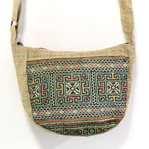 HMONG BOHO HEMP EMBROIDERED VINTAGE RECYCLED PURSE / BAG ~ GREEN BLACK MAZE BAGS & PURSES ZENZOEY JEWELRY & ACCESSORIES 