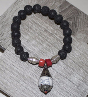 MEN'S LAVA STONE & CORAL BRACELET ~ GROUNDED TO MOTHER EARTH Men's ZENZOEY JEWELRY & ACCESSORIES 