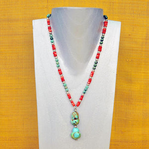 TURQUOISE DOUBLE PENDANT BOHO NECKLACE ~ CHOCTAW PURITY NECKLACE, CHAKRA ZENZOEY JEWELRY & ACCESSORIES 