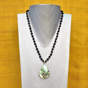 ABALONE SHELL .925 SILVER PENDANT & BLACK ONYX NECKLACE NECKLACE ZENZOEY JEWELRY & ACCESSORIES 