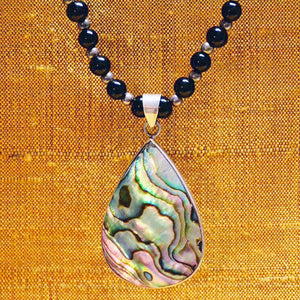 ABALONE SHELL .925 SILVER PENDANT & BLACK ONYX NECKLACE NECKLACE ZENZOEY JEWELRY & ACCESSORIES 