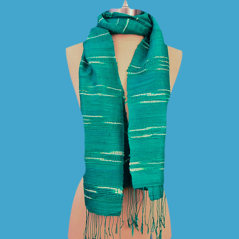 ARIAH ~ EMERALD HAND-WOVEN HAND-DYED 100% SILK SCARF SCARVES ZENZOEY JEWELRY & ACCESSORIES 