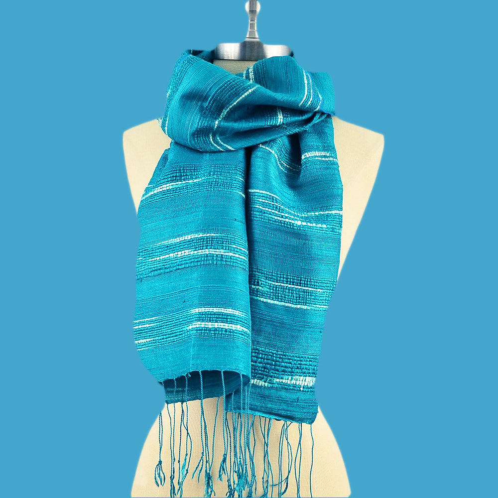 ARIAH ~ TURQUOISE HAND-WOVEN HAND-DYED 100% SILK SCARF SCARVES ZENZOEY JEWELRY & ACCESSORIES 