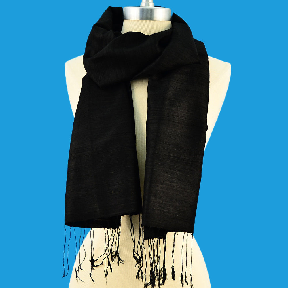 BLACK ~ SABAI HAND-WOVEN NATURAL COLOR 100% SILK SCARF OR SHAWL SCARVES ZENZOEY JEWELRY & ACCESSORIES 