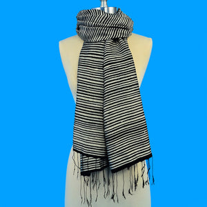 BLACK & WHITE STRIPE ~ HAND-WOVEN HAND-DYED 100% SILK SCARF OR SHAWL SCARVES ZENZOEY JEWELRY & ACCESSORIES 