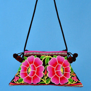 BOHO 2 ROSES EMBROIDERED VINTAGE RECYCLED HMONG BAG BAGS & PURSES ZENZOEY JEWELRY & ACCESSORIES 