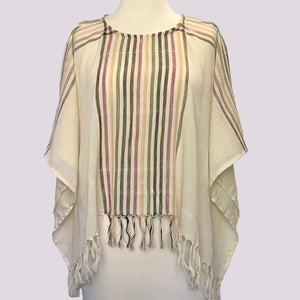 BOHO HAND WOVEN SHORT BEACH PONCHO OR TOP Apparel & Accessories ZENZOEY JEWELRY & ACCESSORIES Cream 