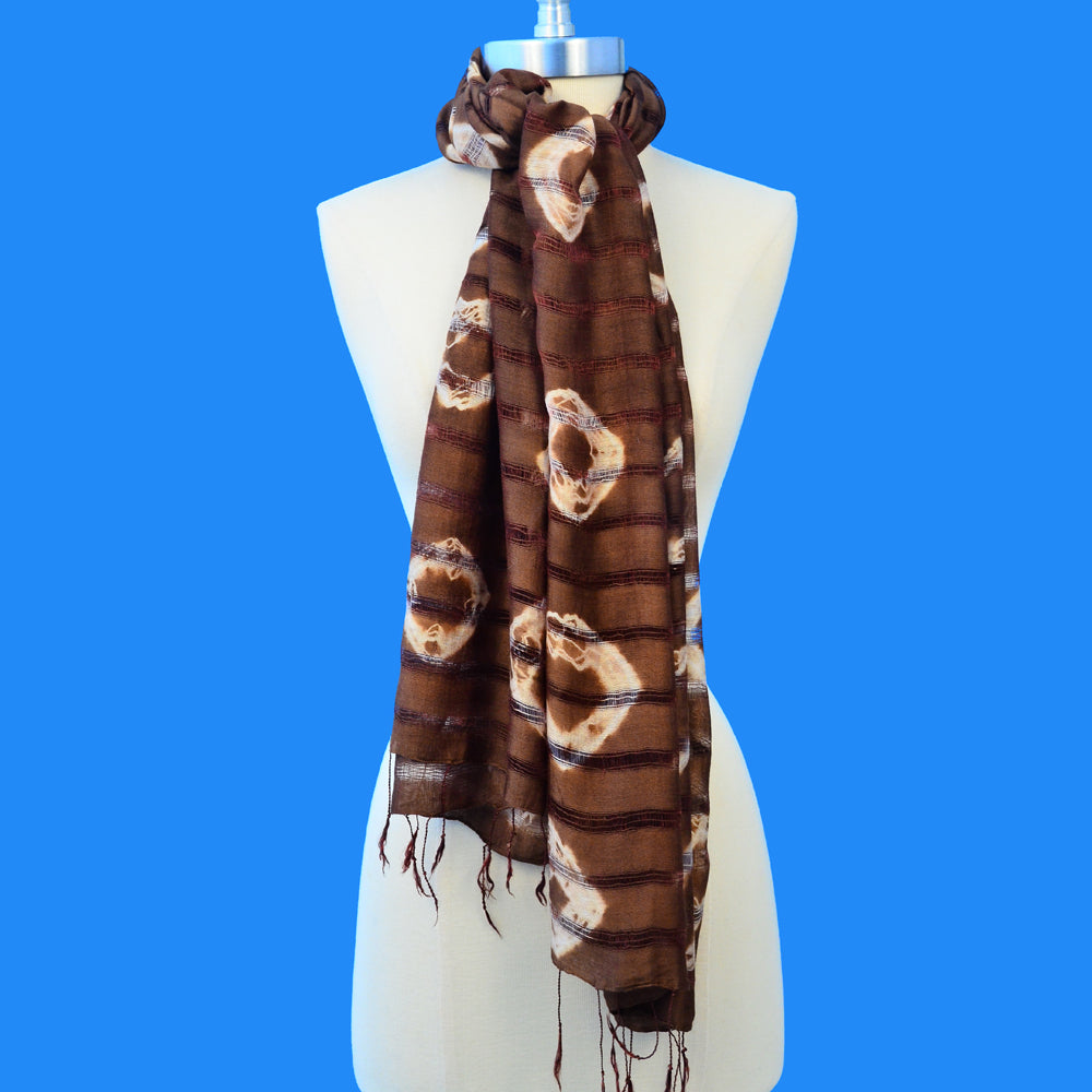 BROWN ISAN TIE-DYE HAND WOVEN SILK & COTTON SCARF SCARVES ZENZOEY JEWELRY & ACCESSORIES 