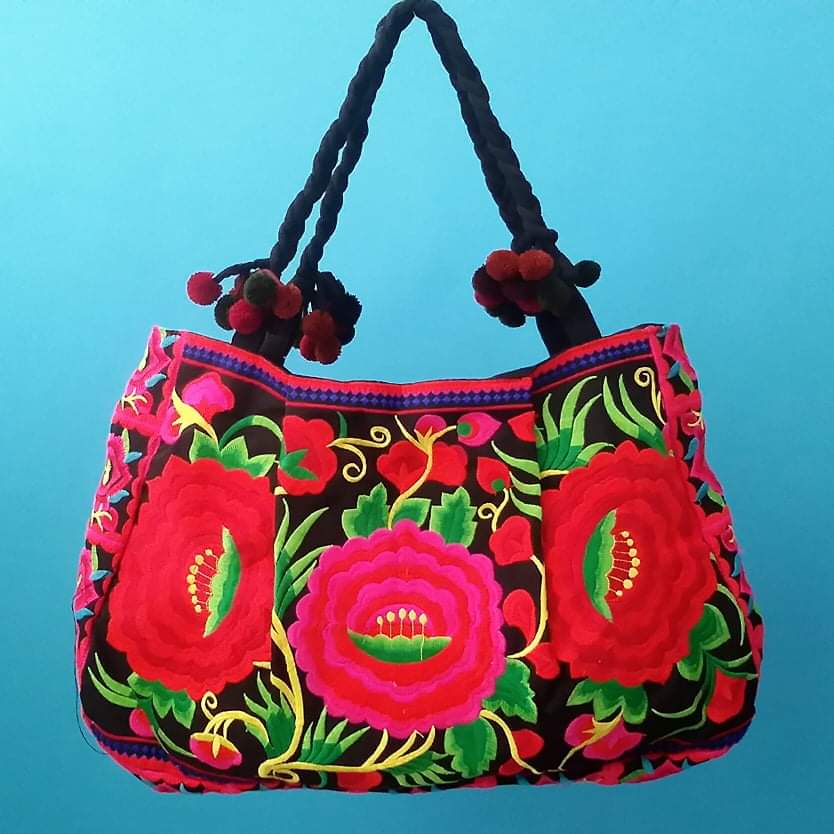 Copy of HMONG BOHO HEMP EMBROIDERED VINTAGE RECYCLED PURSE / BAG ~ GREEN BLACK MAZE BAGS & PURSES ZENZOEY JEWELRY & ACCESSORIES 