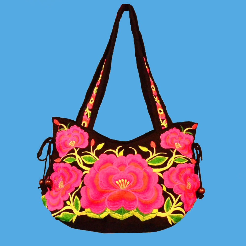 FAIR TRADE EMBROIDERED ROSES HMONG BOHEMIAN BAG BAGS & PURSES ZENZOEY JEWELRY & ACCESSORIES 