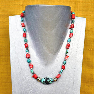 GOBI LOVE TURQUOISE & RED CORAL BOHO NECKLACE NECKLACE, CHAKRA ZENZOEY JEWELRY & ACCESSORIES 