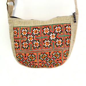 HMONG BOHO HEMP EMBROIDERED VINTAGE RECYCLED PURSE / BAG ~ ORANGE STARS BAGS & PURSES ZENZOEY JEWELRY & ACCESSORIES 