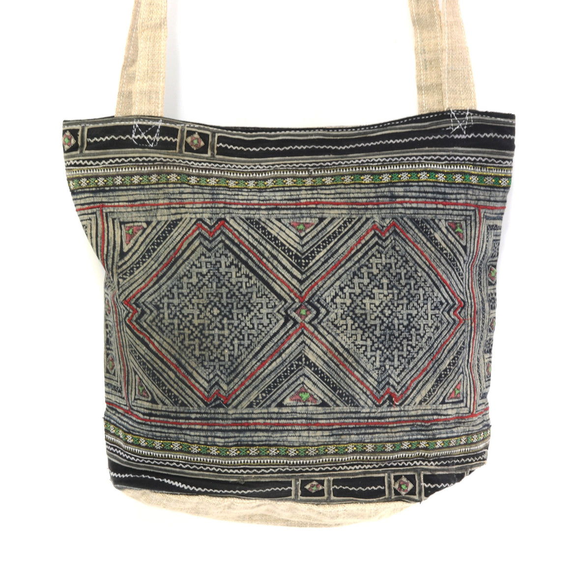 HMONG HEMP BOHO EMBROIDERED VINTAGE RECYCLED SHOULDER BAG ~ BATIK TRIANGLES BAGS & PURSES ZENZOEY JEWELRY & ACCESSORIES 