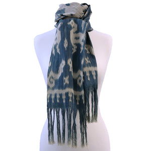 INDIGO & CREAM HAND WOVEN ~ HAND DYED 100% IKAT SCARF SCARVES - BALI ZENZOEY JEWELRY & ACCESSORIES 