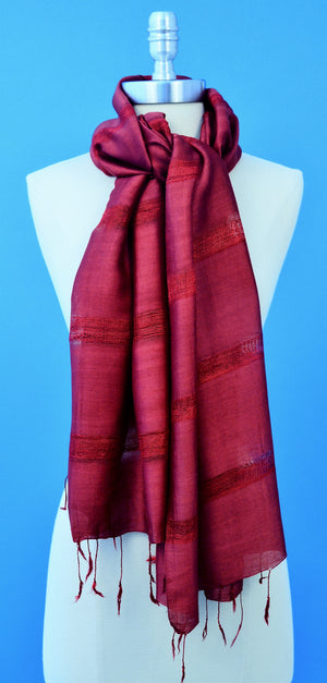 MONSOON WINDS WINE HAND WOVEN 70% SILK 30% COTTON SCARF SCARVES ZENZOEY JEWELRY & ACCESSORIES 