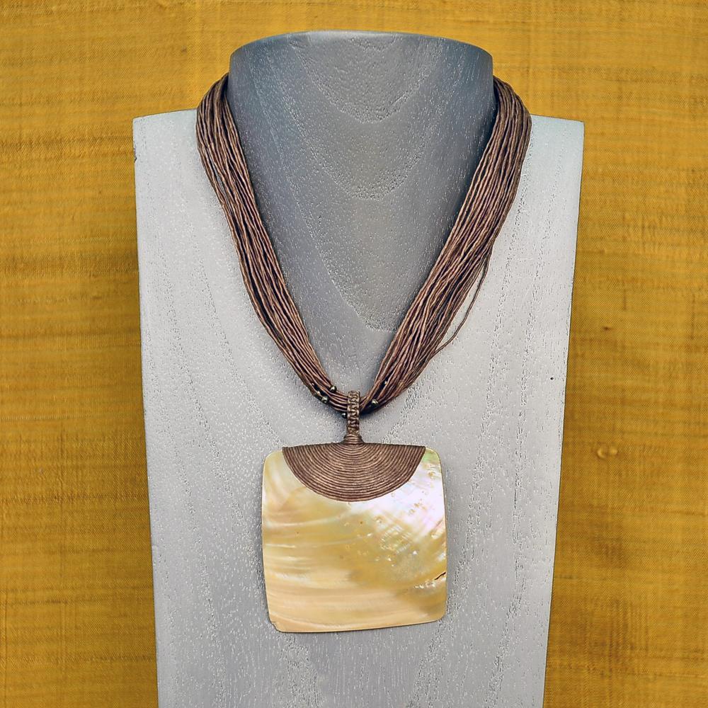 MOTHER OF PEARL SHELL WAXED LINEN CORD NECKLACE - BROWN IMPORTED NECKLACES ZENZOEY JEWELRY & ACCESSORIES 