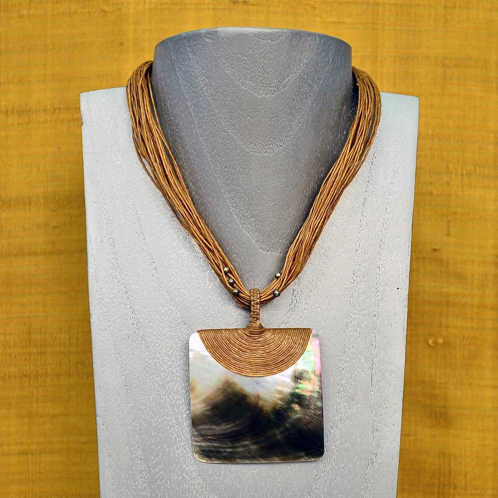 MOTHER OF PEARL SHELL WAXED LINEN CORD NECKLACE - TAN IMPORTED NECKLACES ZENZOEY JEWELRY & ACCESSORIES 