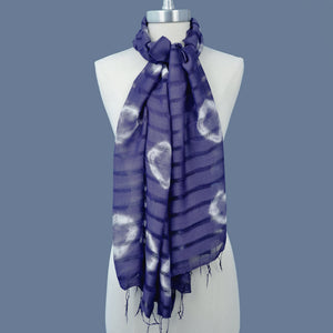 NAVY BLUE ISAN TIE-DYE HAND WOVEN SILK & COTTON SCARF SCARVES ZENZOEY JEWELRY & ACCESSORIES 