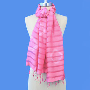 PINK ISAN TIE-DYE HAND WOVEN SILK & COTTON SCARF SCARVES ZENZOEY JEWELRY & ACCESSORIES 