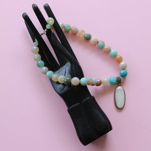 RAINBOW AGATE AND .925 SILVER M.O.P. NECKLACE NECKLACE, CHAKRA, INTENTION ZENZOEY JEWELRY & ACCESSORIES 