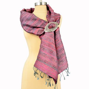 RASPBERRY & TEAL HAND WOVEN 100% RAW SILK THAI SCARF SCARVES ZENZOEY JEWELRY & ACCESSORIES 