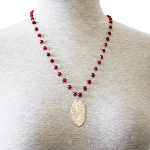 RUBY WITH .925 SILVER LEAF PRINT CHAIN NECKLACE NECKLACE ZENZOEY JEWELRY & ACCESSORIES 