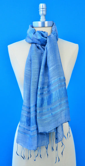 SHEER DELIGHT BLUE HAND WOVEN 70% SILK 30% COTTON SCARF SCARVES ZENZOEY JEWELRY & ACCESSORIES 