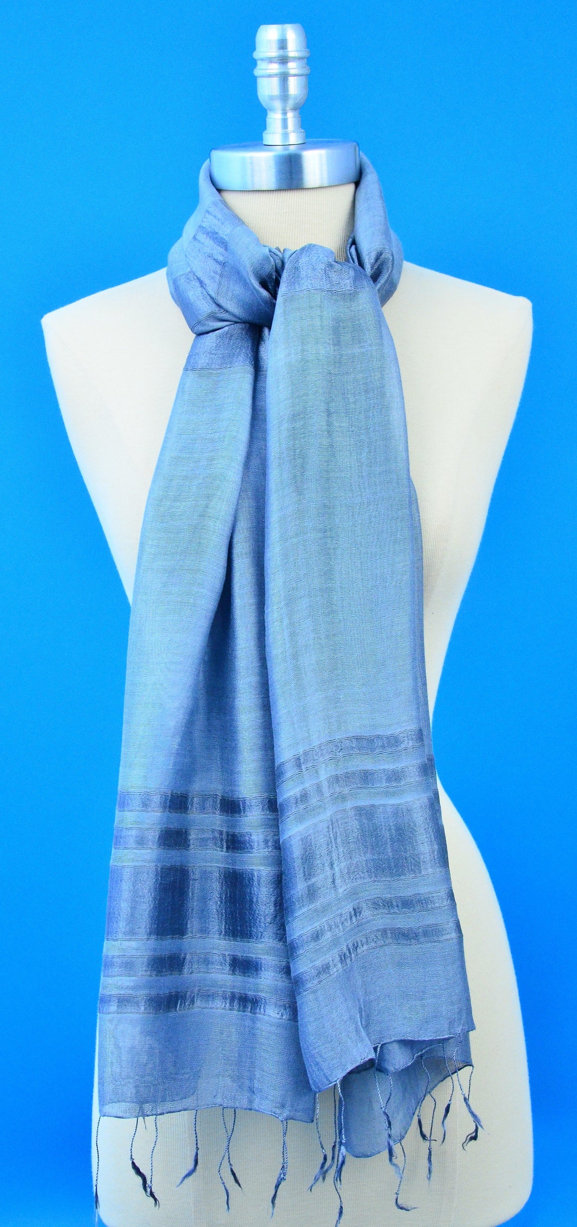 SHEER DELIGHT LIGHT BLUE HAND WOVEN 70% SILK 30% COTTON SCARF SCARVES ZENZOEY JEWELRY & ACCESSORIES 
