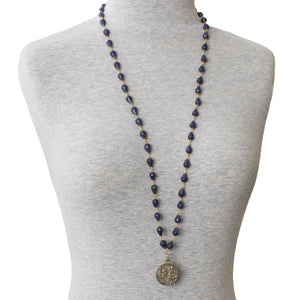 SODALITE WITH ANTIQUE ST. CHRISTOPHER METAL CHAIN NECKLACE NECKLACE ZENZOEY JEWELRY & ACCESSORIES 