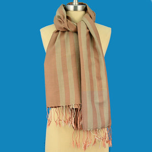 TAUPE WITH TAN STRIPE 100% ORGANIC COTTON AND NATURAL DYED SCARF OR SHAWL SCARVES ZENZOEY JEWELRY & ACCESSORIES 